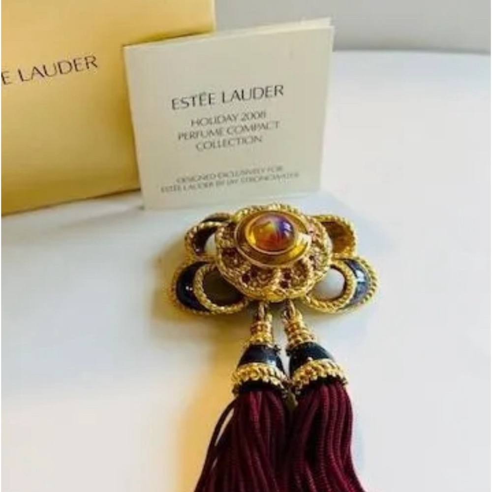 ESTEE LAUDER PASSEMENTERIE BOW STRONGWATER SOLID PERFUME COMPACT 2008 EMPTY MINT